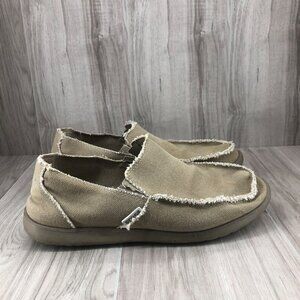 Crocs Shoes Mens 12 Santa Cruz Frayed Tan Canvas Slip On Loafers